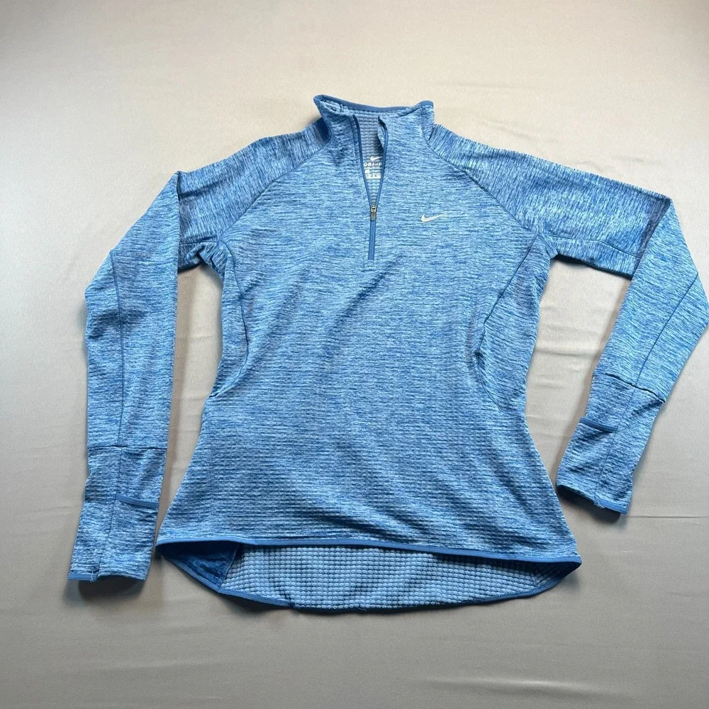 Nike Dri Fit Athletic Top Womens Medium Heathered Blue Stretch 1/4 Zip Pullover
